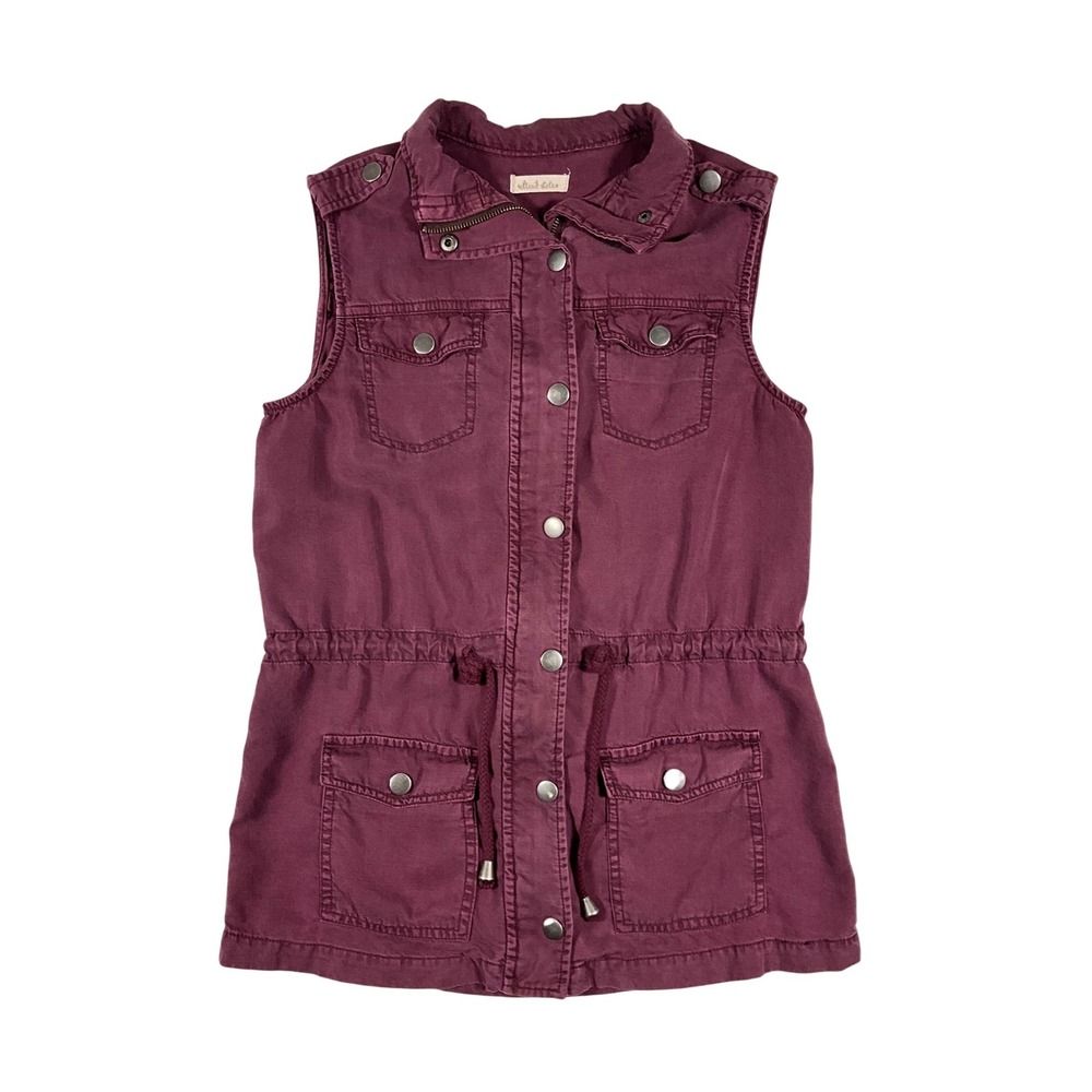Altar'd State Utility Vest Plum Purple Maroon Snap Front‎ Drawstring Waist Small